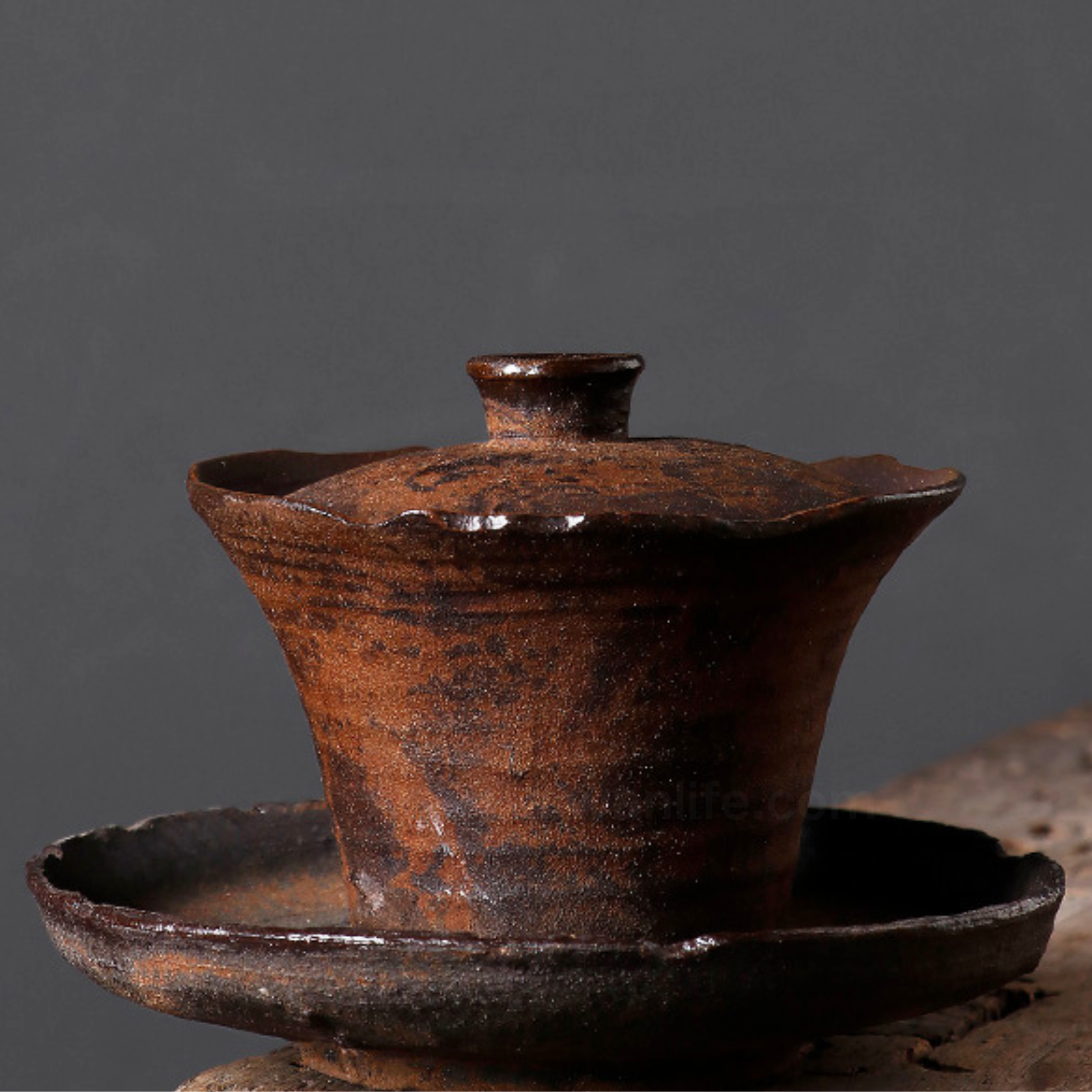 Handmade Wabi-Sabi Zisha Gaiwan Set - 150ml Rustic Ceramic, Sand-Finish