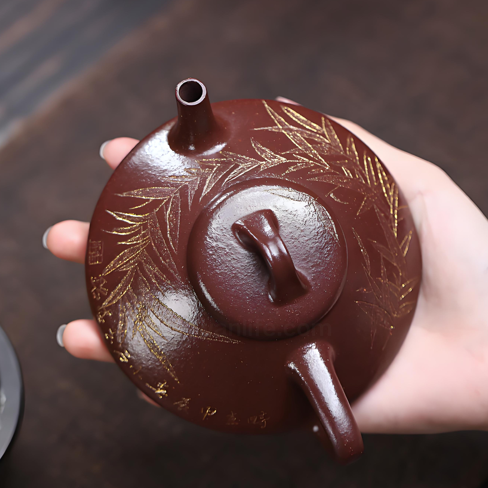 Bambus-inspirierte Zisha-Teekanne – 160 ml, handgefertigter Jiangpo-Ton