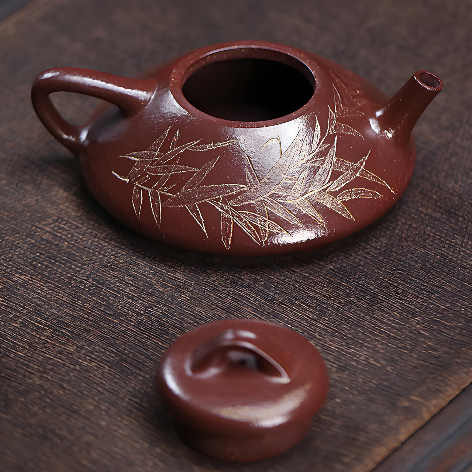 Bambus-inspirierte Zisha-Teekanne – 160 ml, handgefertigter Jiangpo-Ton