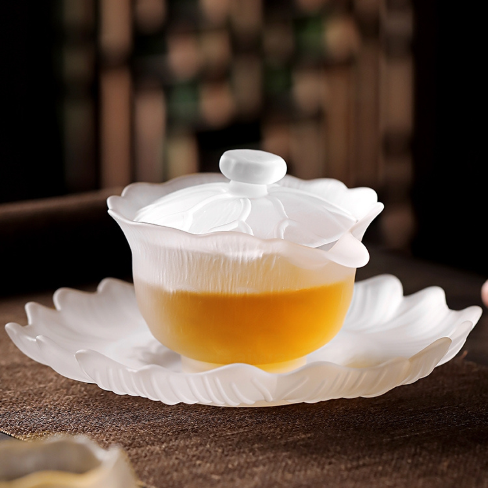 Frosted Glass Gaiwan   - Cloud Design, 170ml Handmade Liuli Tea Ceremony
