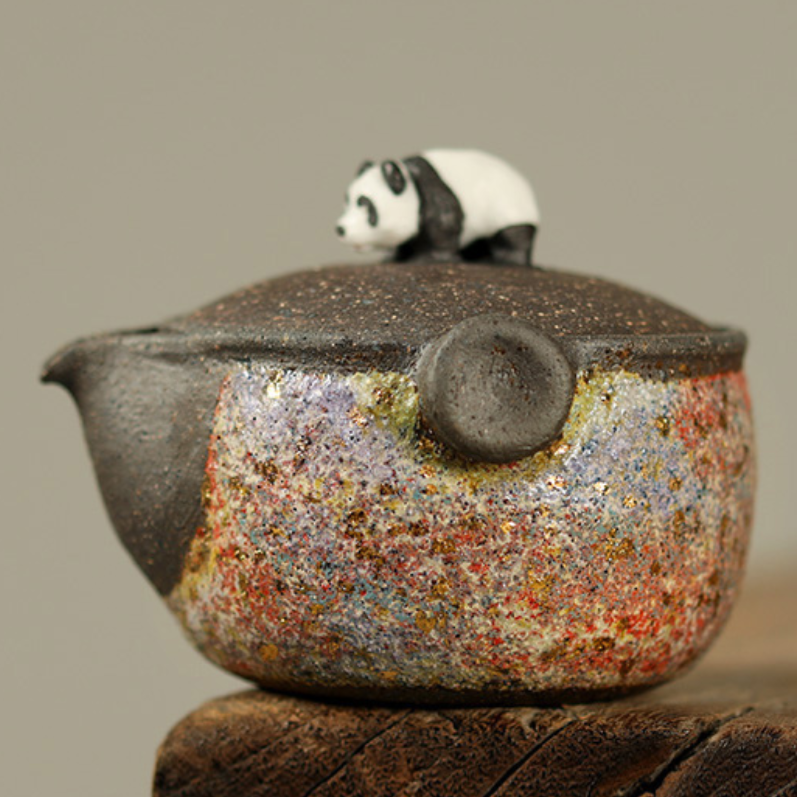 Panda Gaiwan Teapot - Handcrafted Rock Mineral Clay, 200ml Zen Wabi-Sabi Style