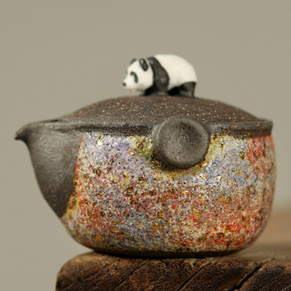 Théière Panda Gaiwan - Argile minérale artisanale, 200 ml, style zen Wabi-Sabi