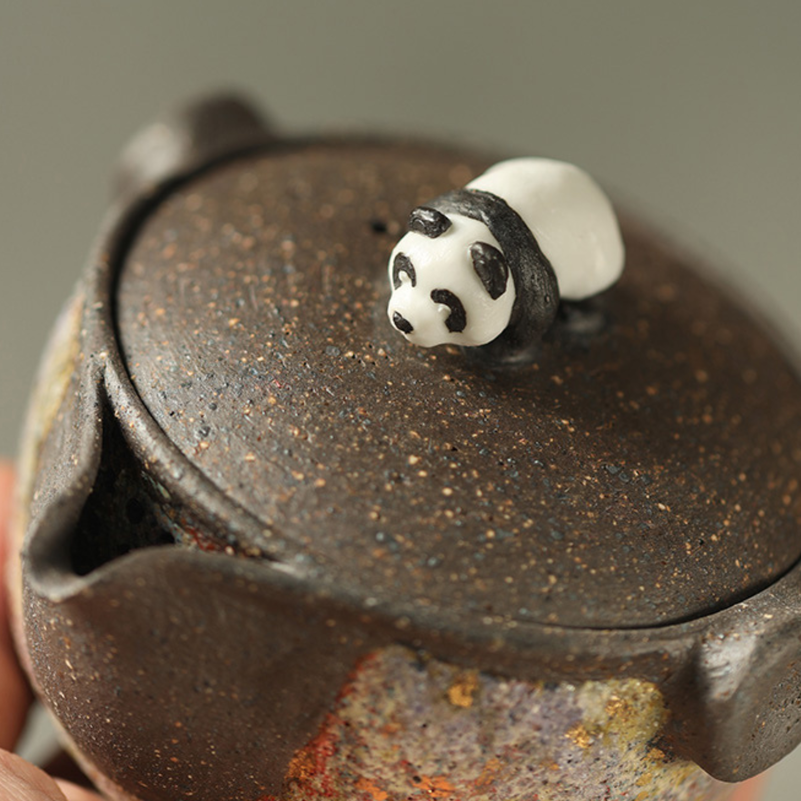 Panda Gaiwan Teapot - Handcrafted Rock Mineral Clay, 200ml Zen Wabi-Sabi Style
