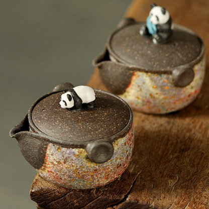 Théière Panda Gaiwan - Argile minérale artisanale, 200 ml, style zen Wabi-Sabi