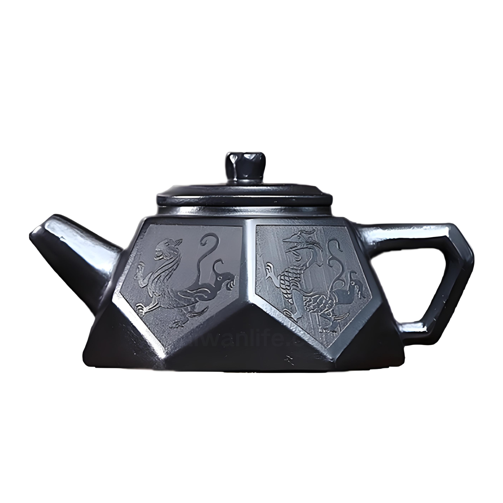 Hexagonal Diamond Zisha Teapot - 220ml Handmade Black Clay