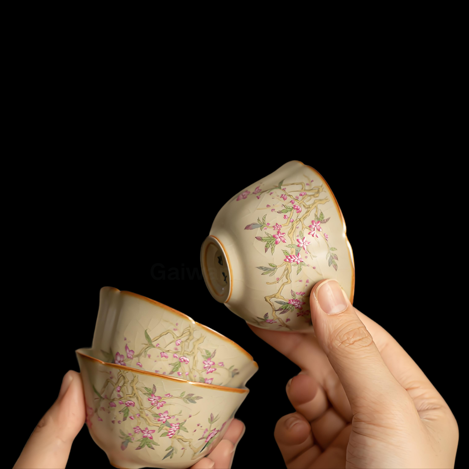 3-teiliges beiges Ru Kiln Gaiwan-Teekannen-Set, großes Teeservice mit Teetablett