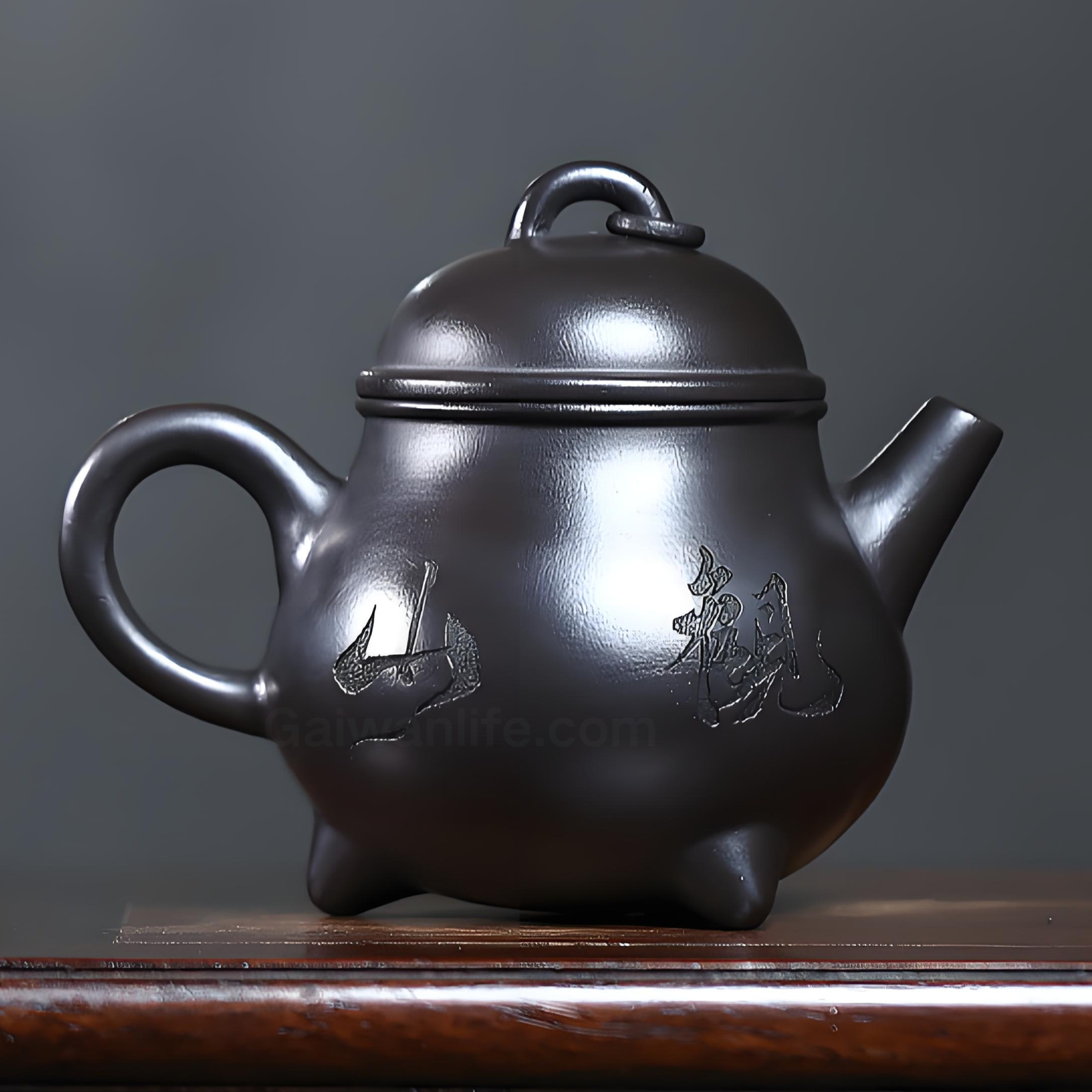 Three-Legged Tripod Zisha Teapot - 310ml Handmade Xuanti Shihuang Clay