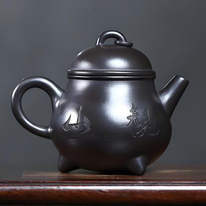 Dreibeinige Zisha-Teekanne mit drei Füßen – 310 ml, handgefertigt, Xuanti Shihuang-Ton