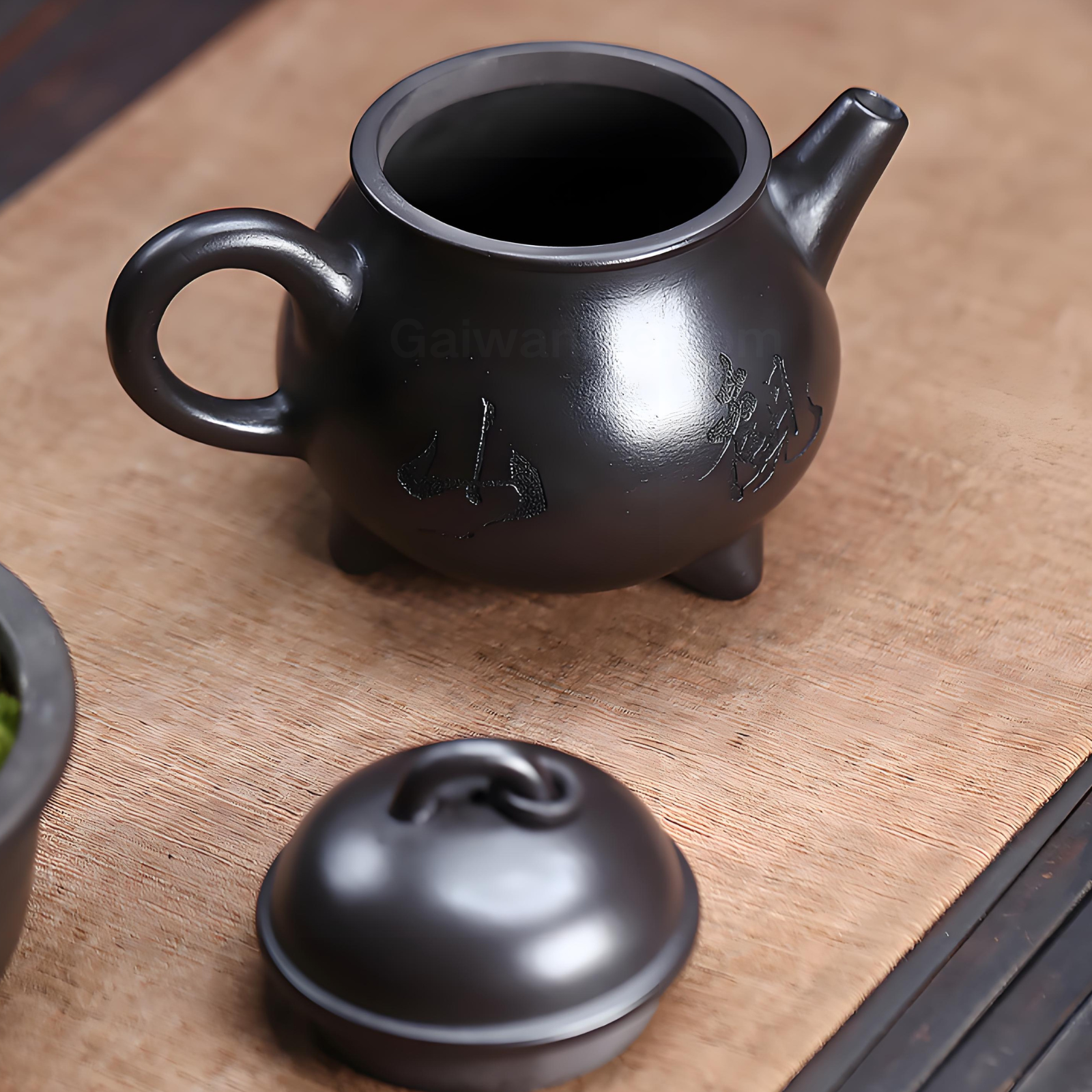 Three-Legged Tripod Zisha Teapot - 310ml Handmade Xuanti Shihuang Clay