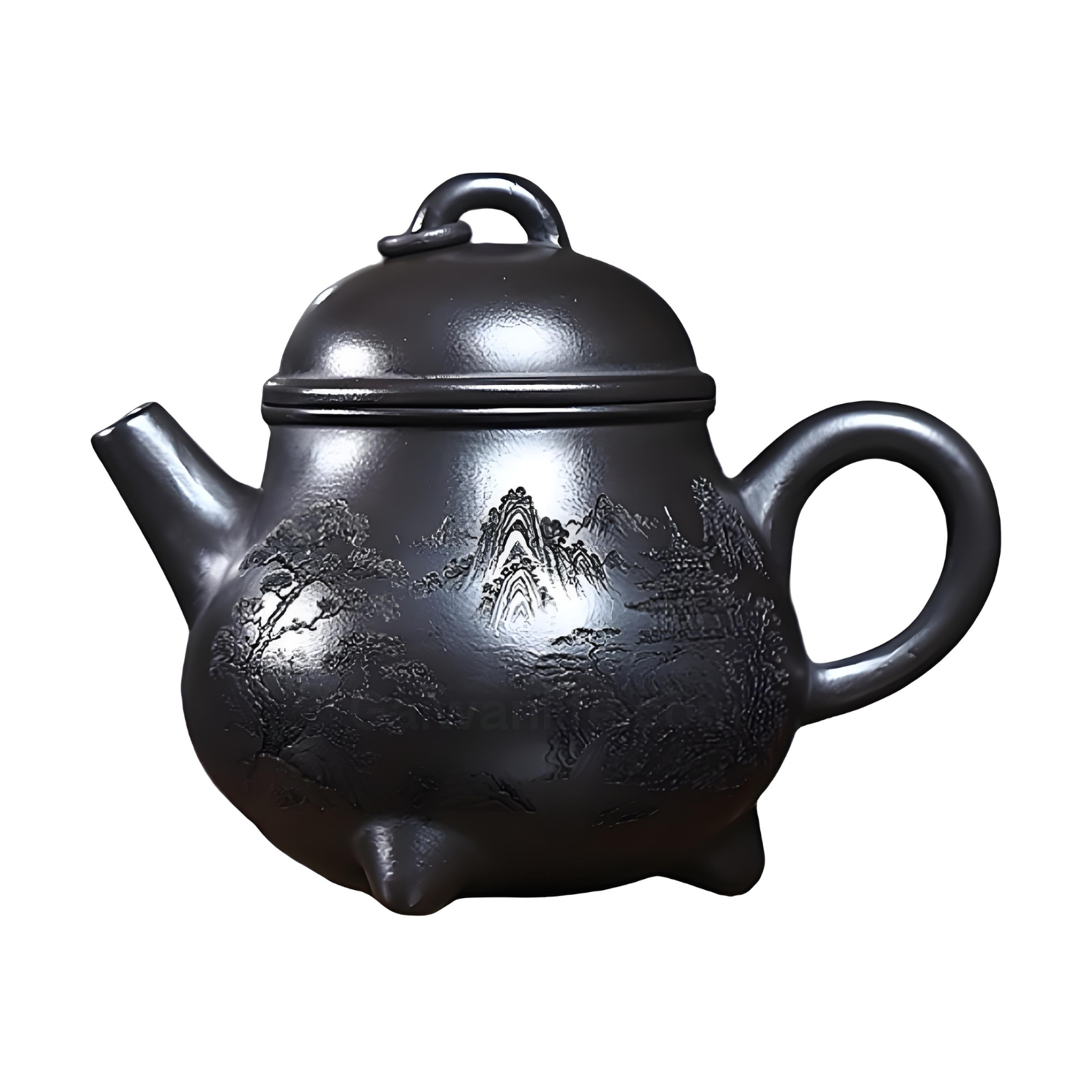 Three-Legged Tripod Zisha Teapot - 310ml Handmade Xuanti Shihuang Clay
