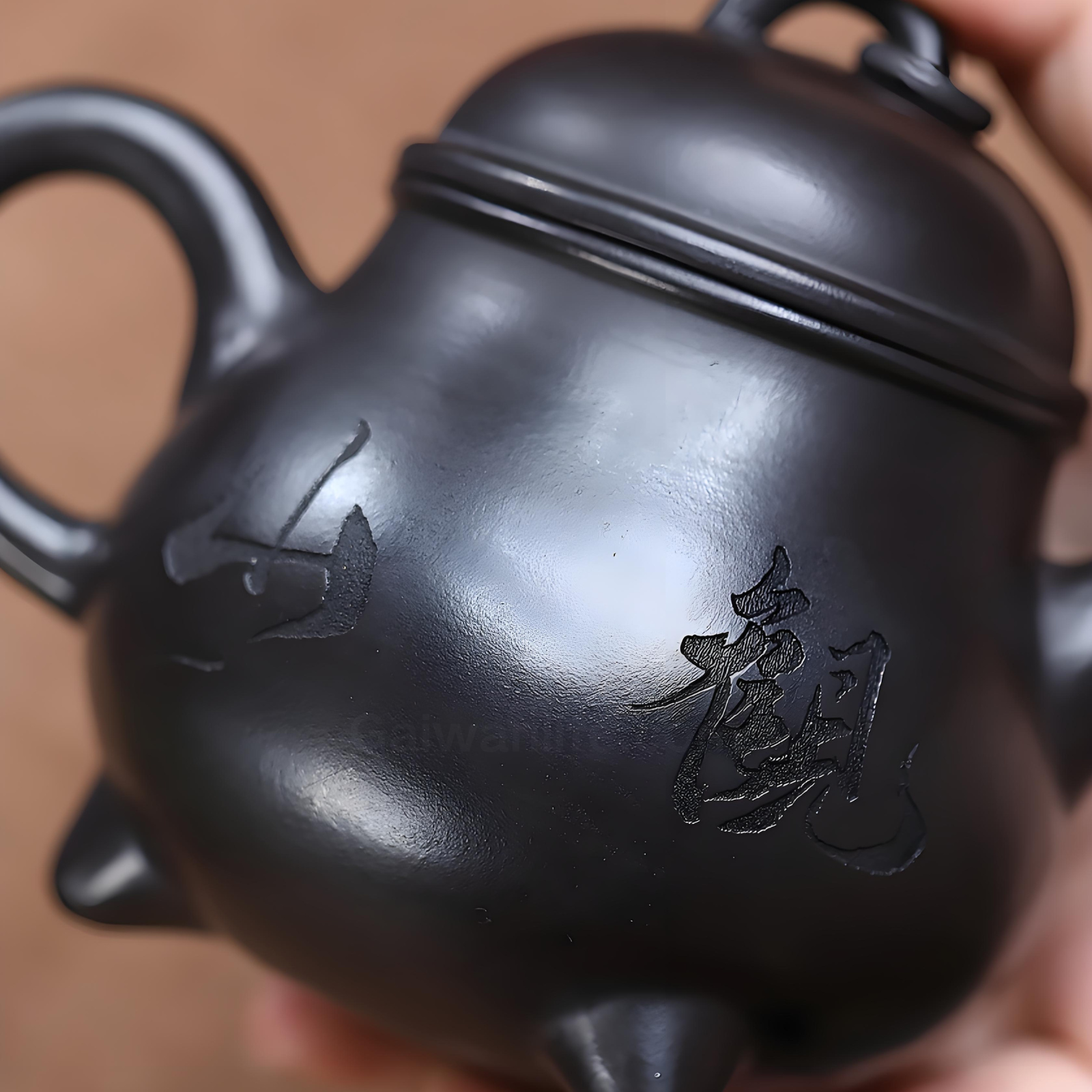 Three-Legged Tripod Zisha Teapot - 310ml Handmade Xuanti Shihuang Clay