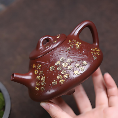 Jingzhou Steinkelle Teekanne – 310 ml, handgefertigt, roter Hong Pi Long Clay