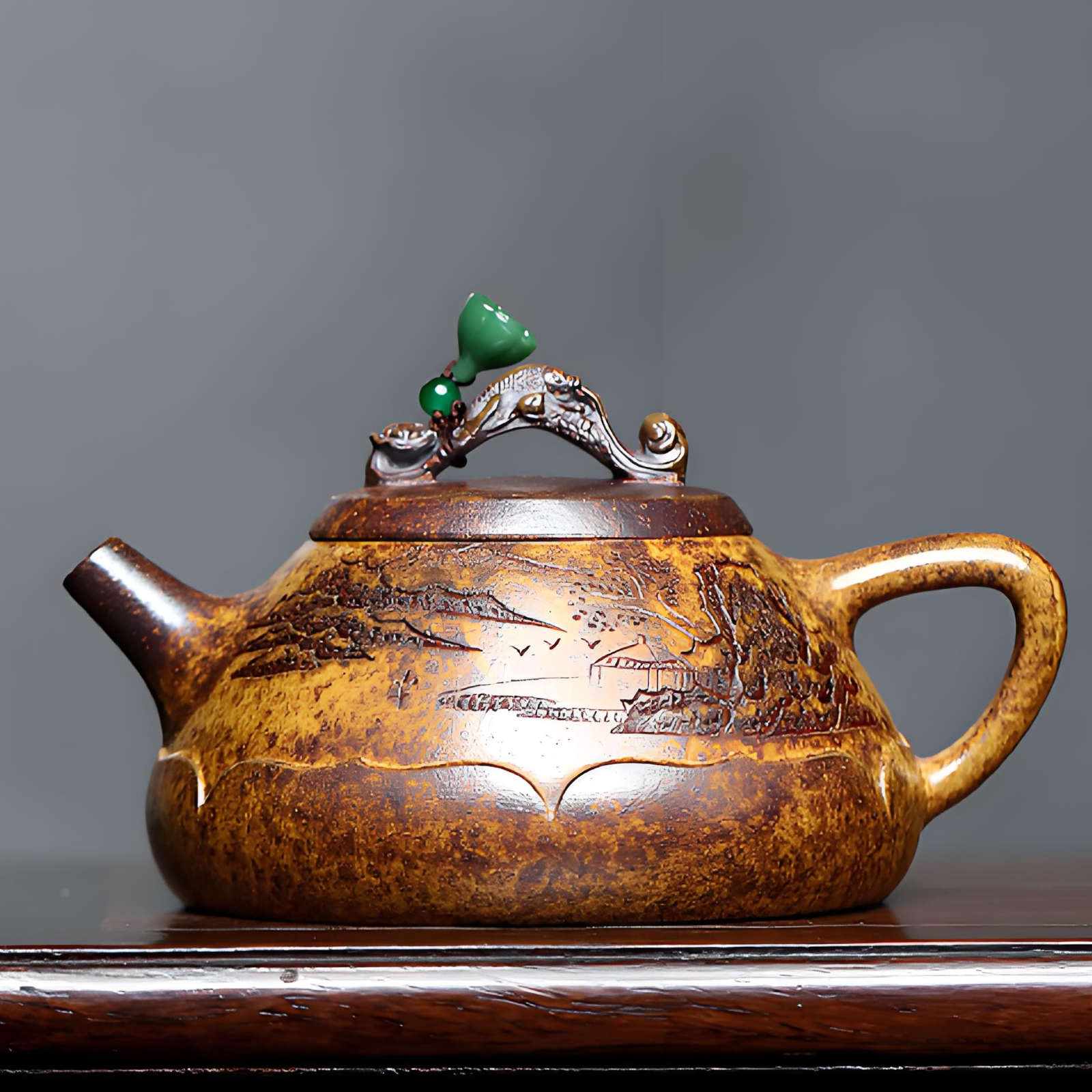 Mountain View Zisha Teapot - 330ml Handmade Duan Ni Clay