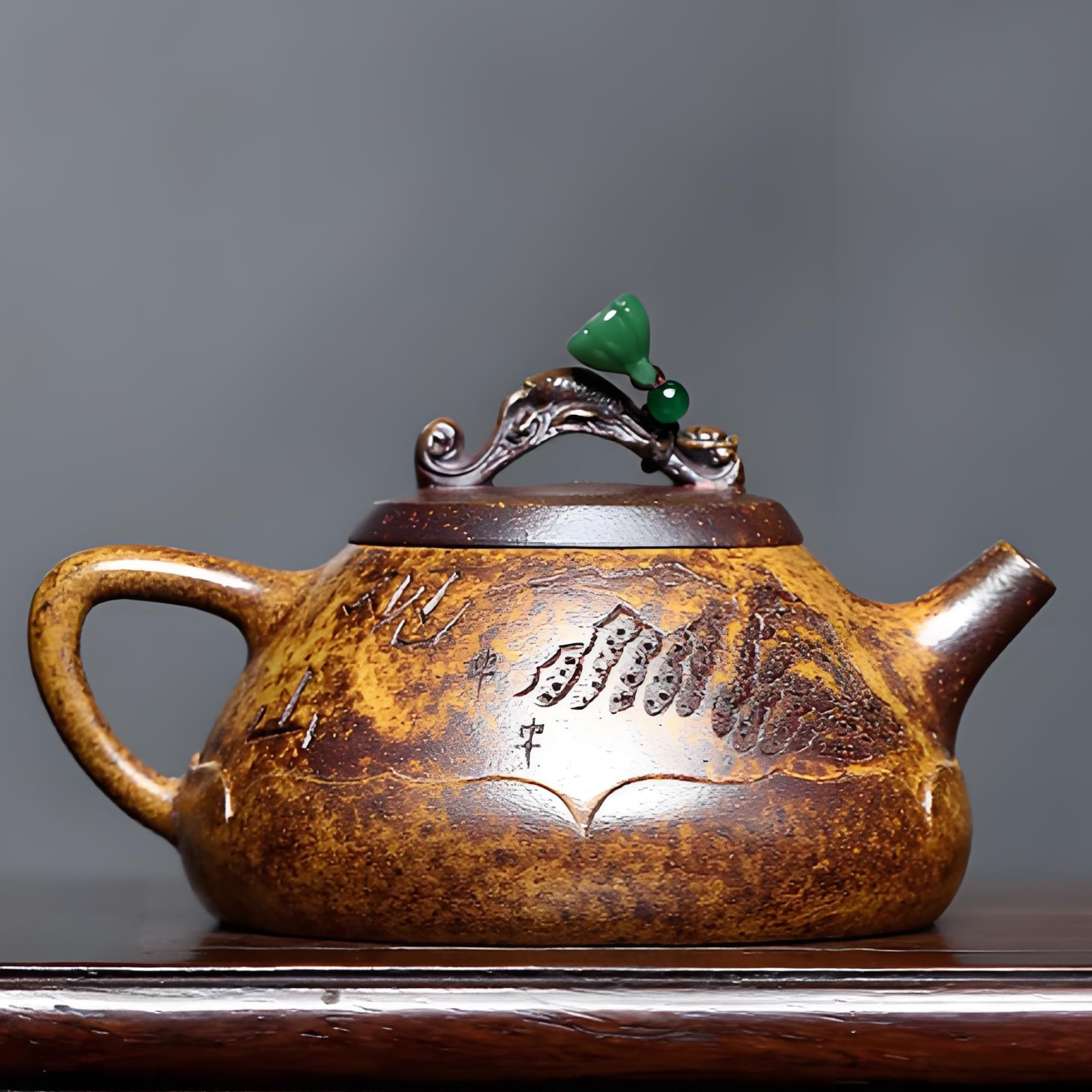 Mountain View Zisha Teapot - 330ml Handmade Duan Ni Clay