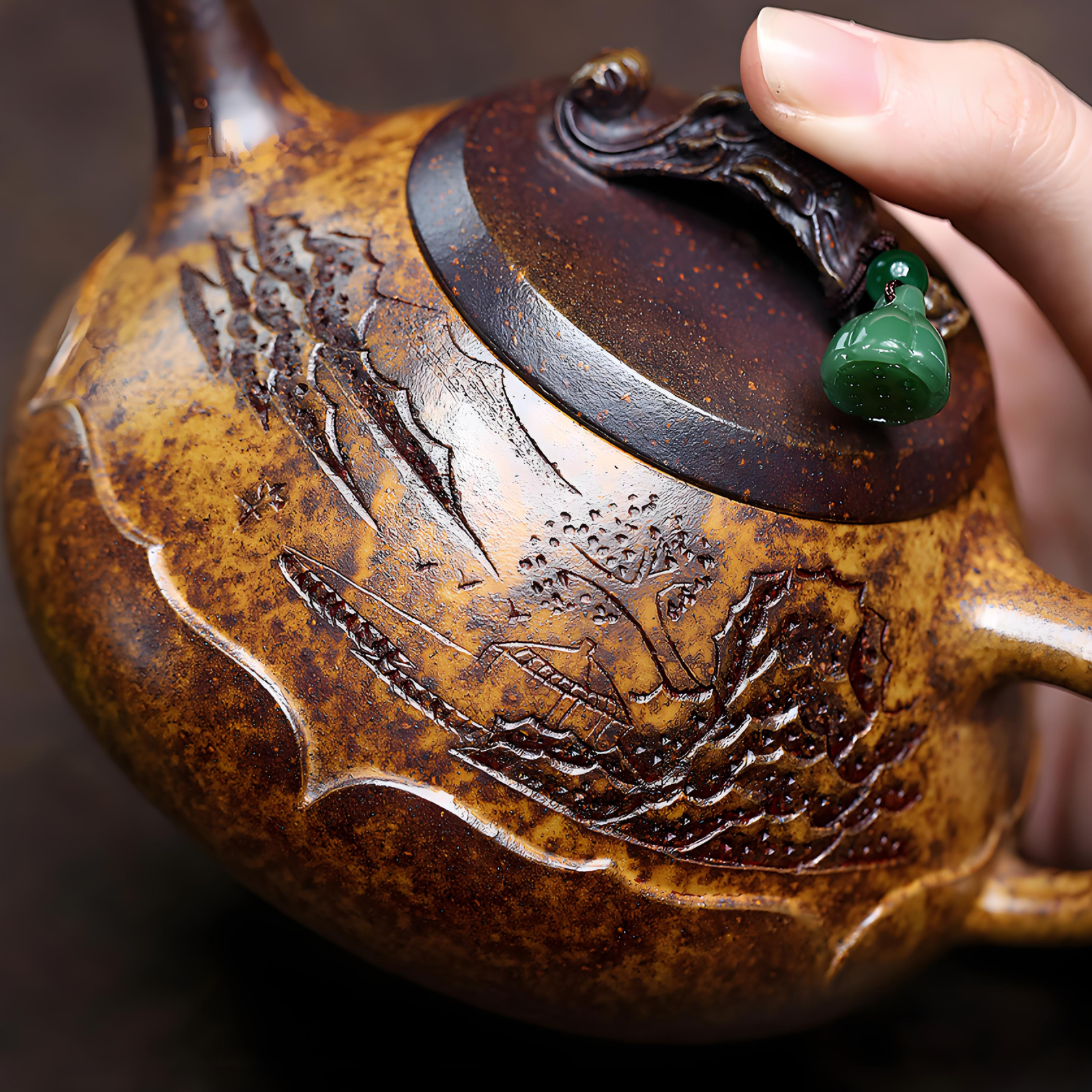 Mountain View Zisha Teapot - 330ml Handmade Duan Ni Clay