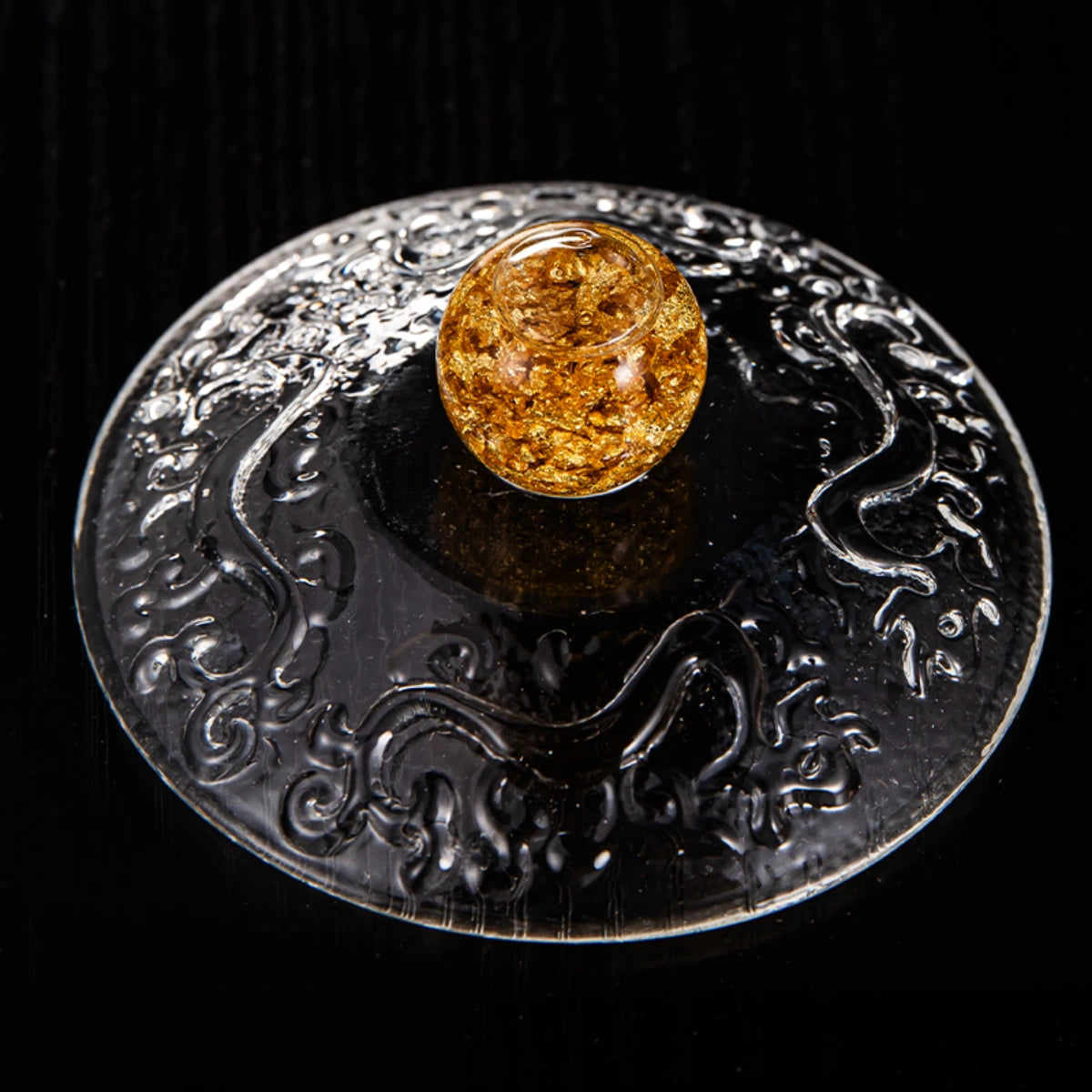 Chinese relief dragon glass Gaiwan