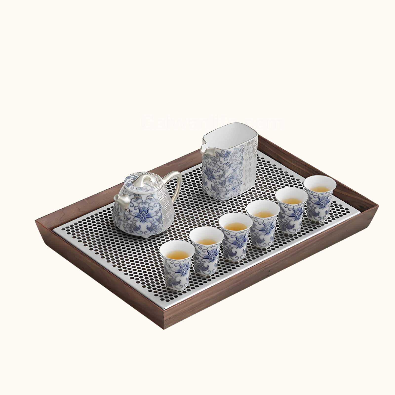 Blue & Silver Ceramic Tea Set with Lotus Design - 10-Piece Handcrafted Gongfu Set