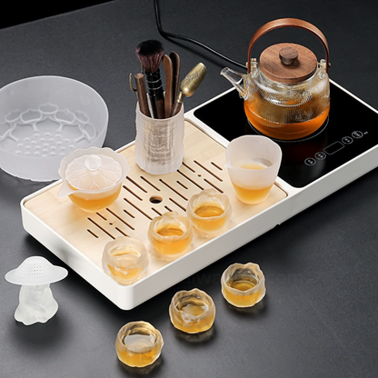Service à thé en verre Lotus Seedpod - 170 ml - Coffret de cérémonie Gongfu moderne avec coffret cadeau