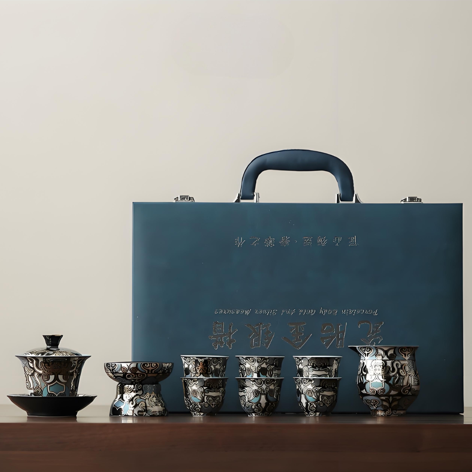 Dunhuang Gold & Silver Inlay Gaiwan Tea Set - 10-Piece Ceramic, Traditional Chinese Luxury Gift Box