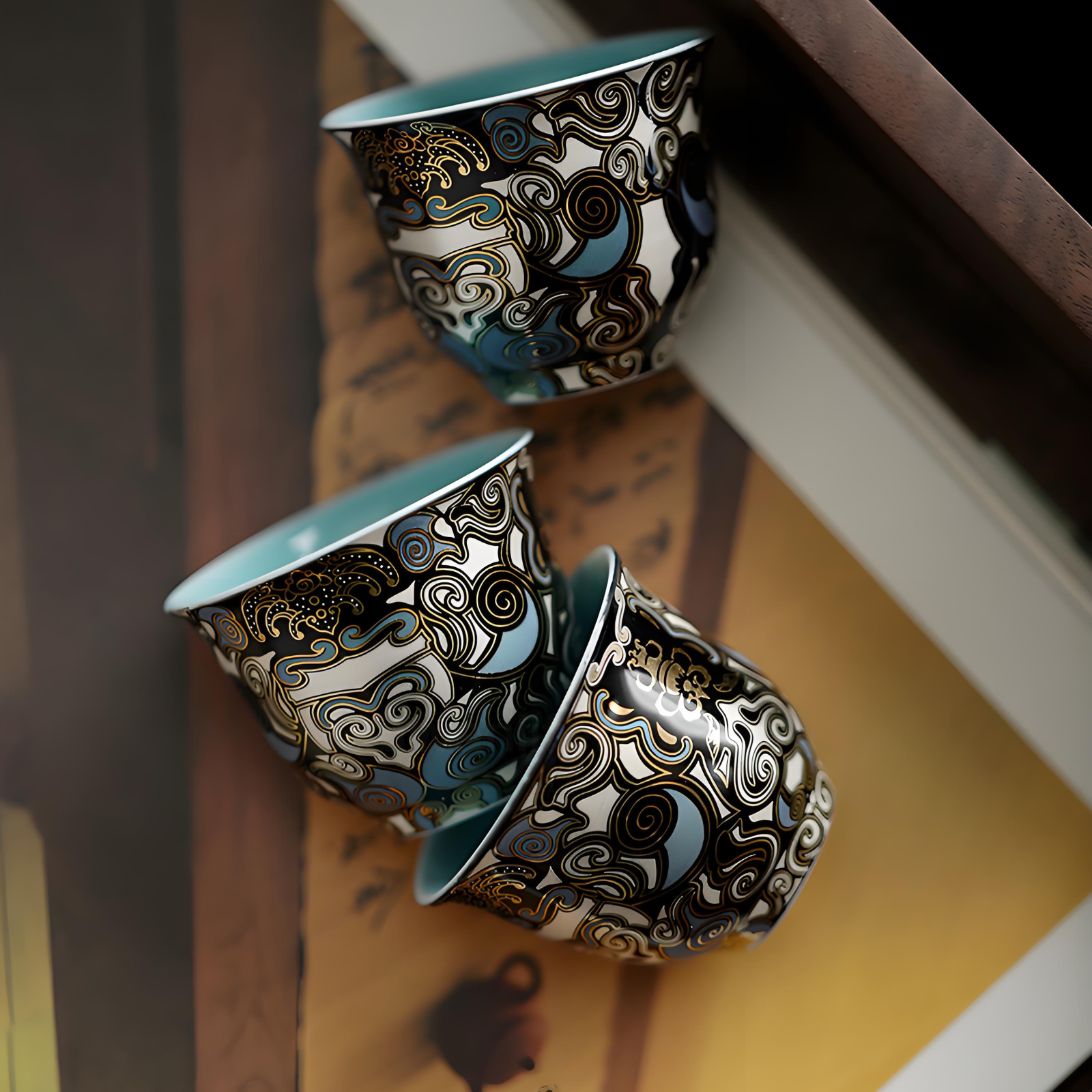 Dunhuang Gold & Silver Inlay Gaiwan Tea Set - 10-Piece Ceramic, Traditional Chinese Luxury Gift Box
