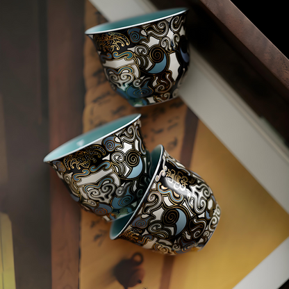 Dunhuang Gold & Silver Inlay Gaiwan Tea Set - 10-Piece Ceramic, Traditional Chinese Luxury Gift Box