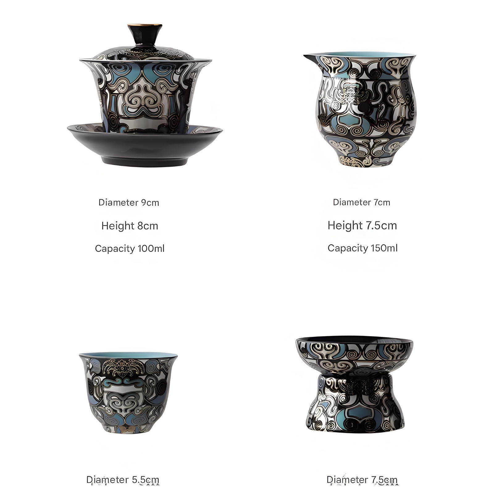 Dunhuang Gold & Silver Inlay Gaiwan Tea Set - 10-Piece Ceramic, Traditional Chinese Luxury Gift Box