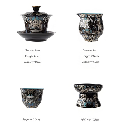 Dunhuang Gold & Silver Inlay Gaiwan Tea Set - 10-Piece Ceramic, Traditional Chinese Luxury Gift Box