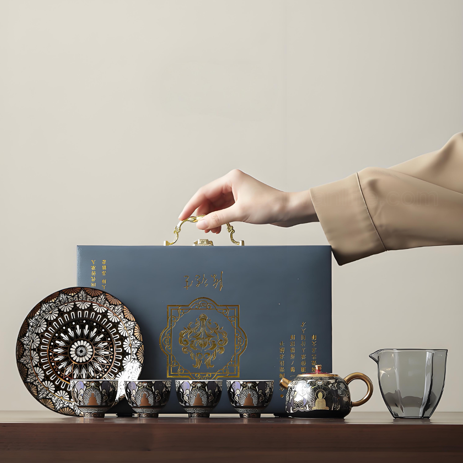 Dunhuang Thangka Gold-Silver Inlay Tea Set | 1 Teapot + 4 Cups Gift Set