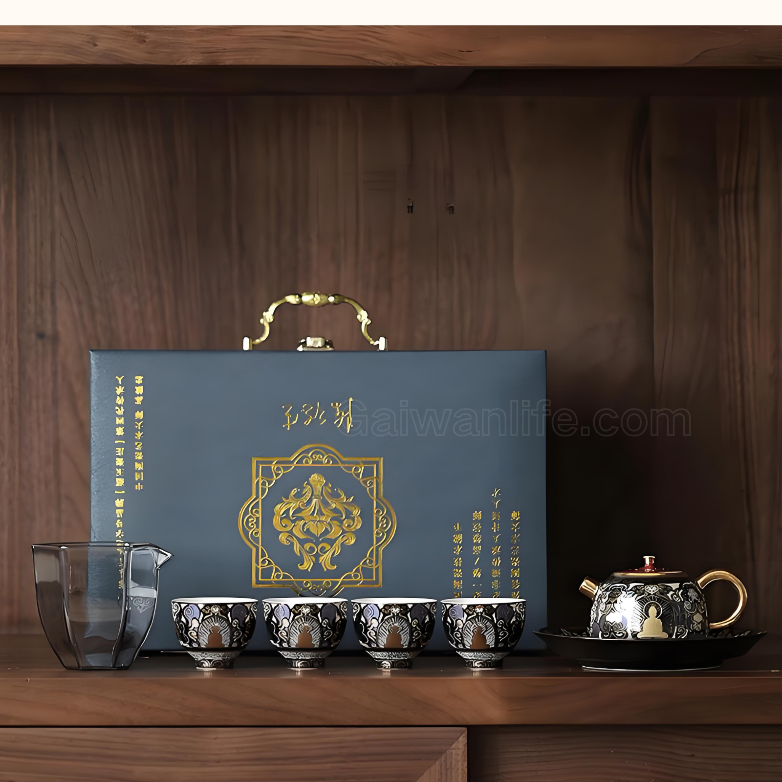 Dunhuang Thangka Teeservice mit Gold-Silber-Intarsien | 1 Teekanne + 4 Tassen Geschenkset