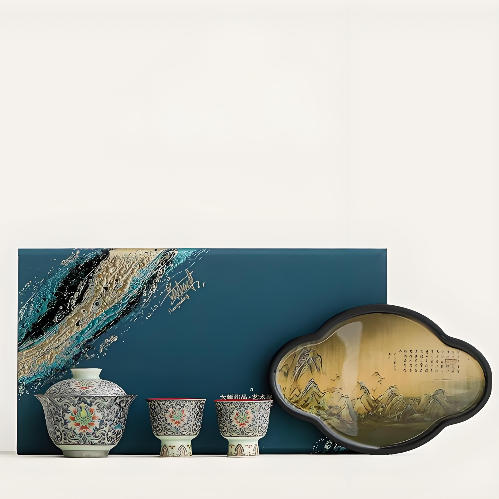 Imperial Cloisonné Tea Set - 150ml Blue & Gold Ceramic, Handmade Dragon Motif, Luxury Gift Box