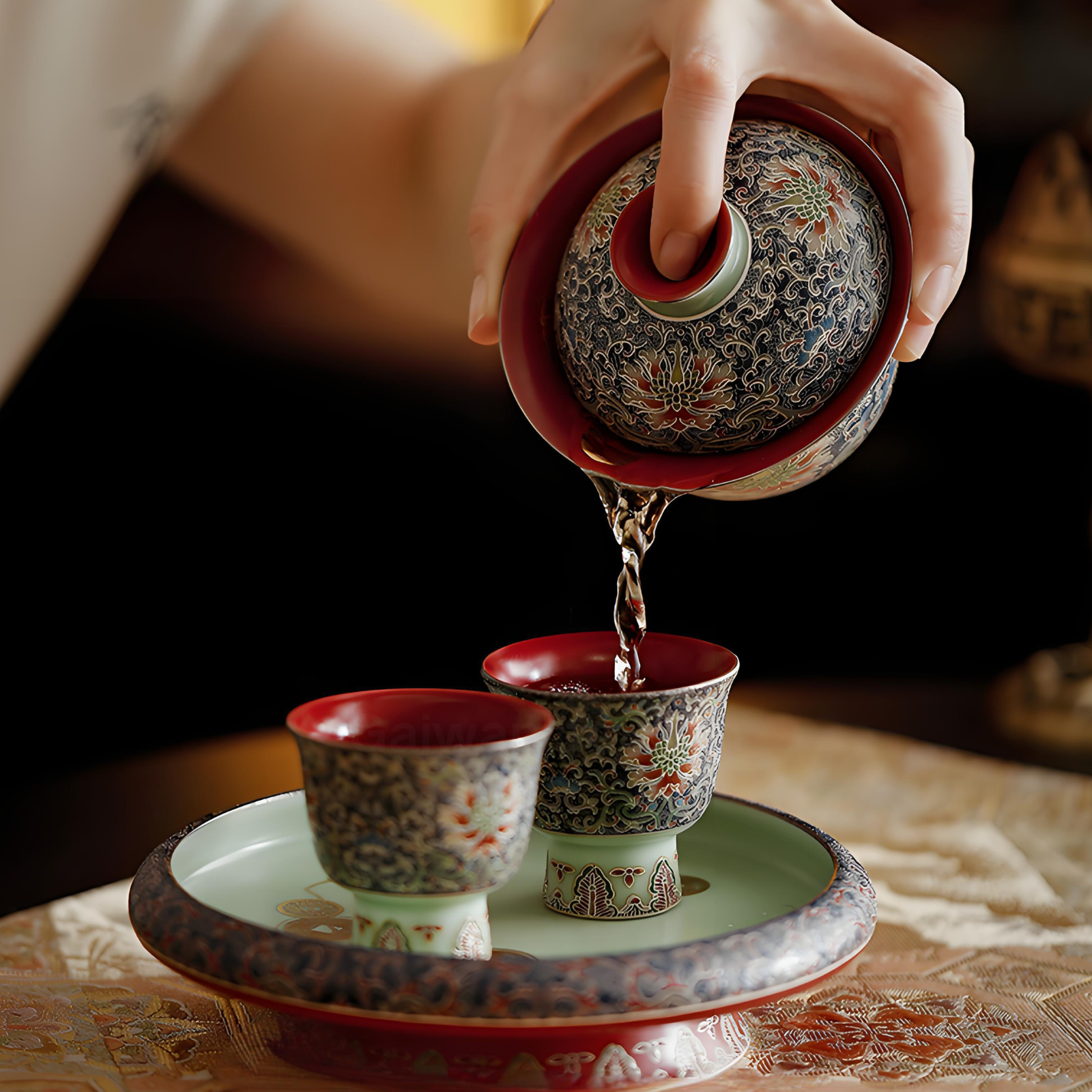 Imperial Cloisonné Tea Set - 150ml Blue & Gold Ceramic, Handmade Dragon Motif, Luxury Gift Box