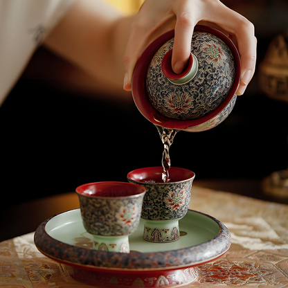Imperial Cloisonné Tea Set - 150ml Blue & Gold Ceramic, Handmade Dragon Motif, Luxury Gift Box