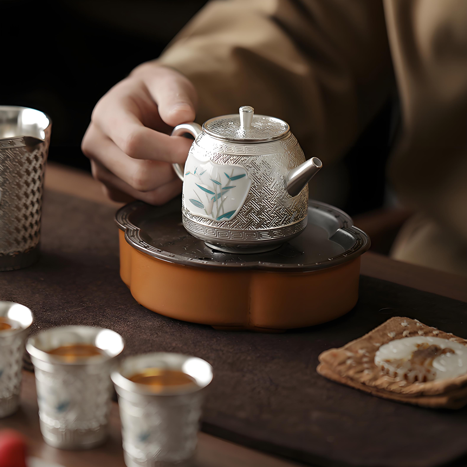 Forbidden City Cultural Creations: Bamboo Rhyme Silver-Gilded Tea Sets