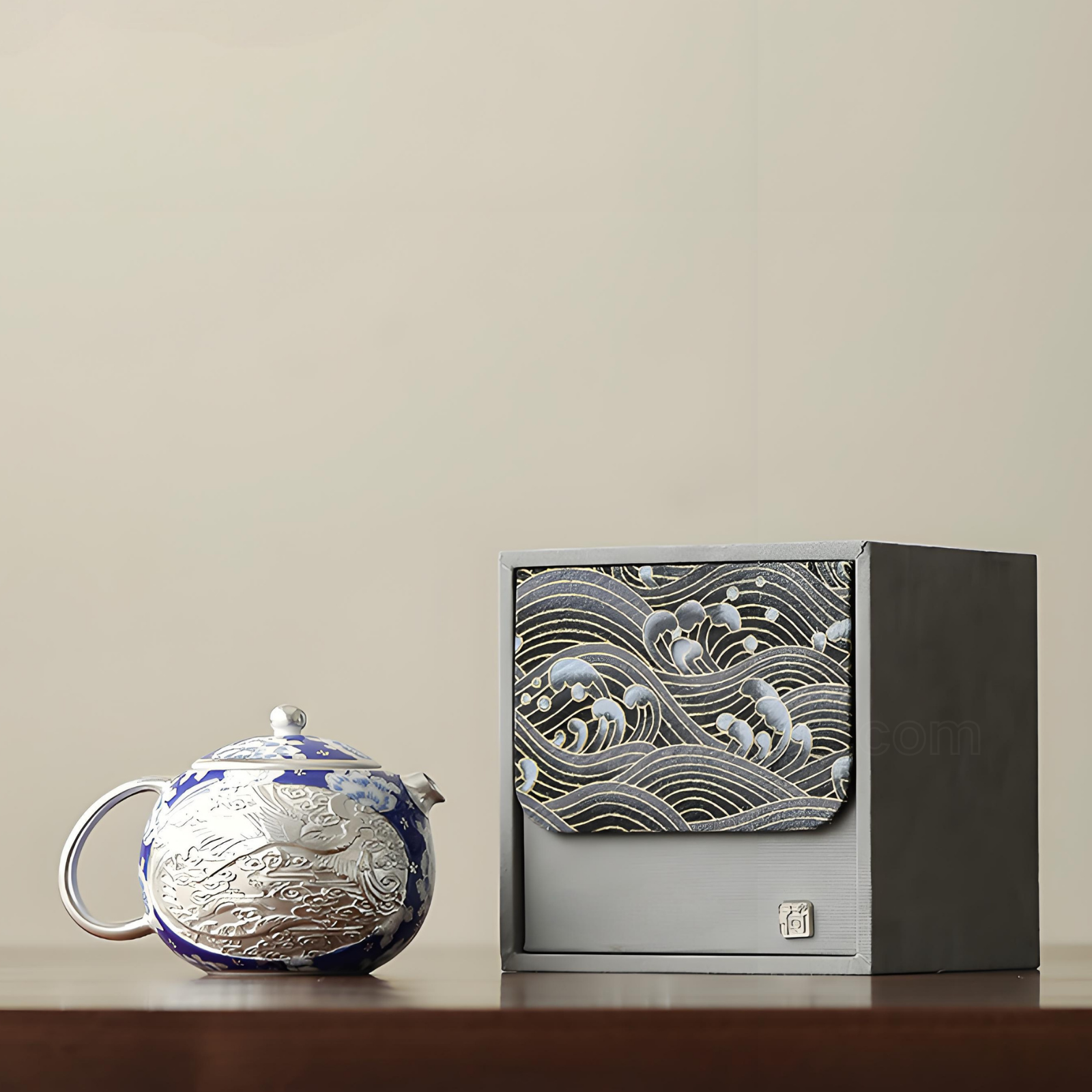Forbidden City Silver-Inlaid Dragon-Phoenix Xi Shi Teapot Gift Set | 200ml Blue & White Ware