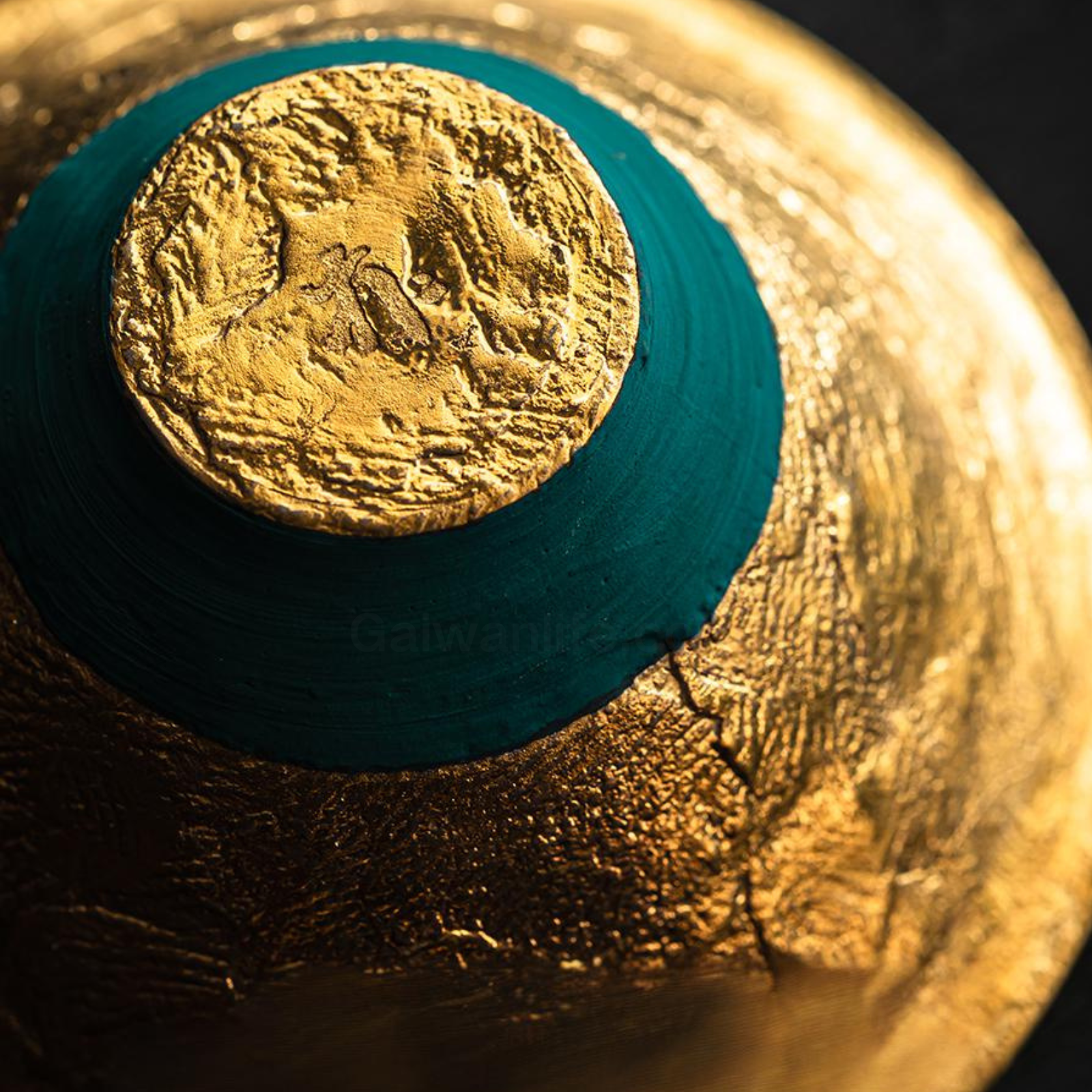 Handmade Thin-Wall Gaiwan Teacup - Peacock Green with Flowing Silver Accents, 100ml