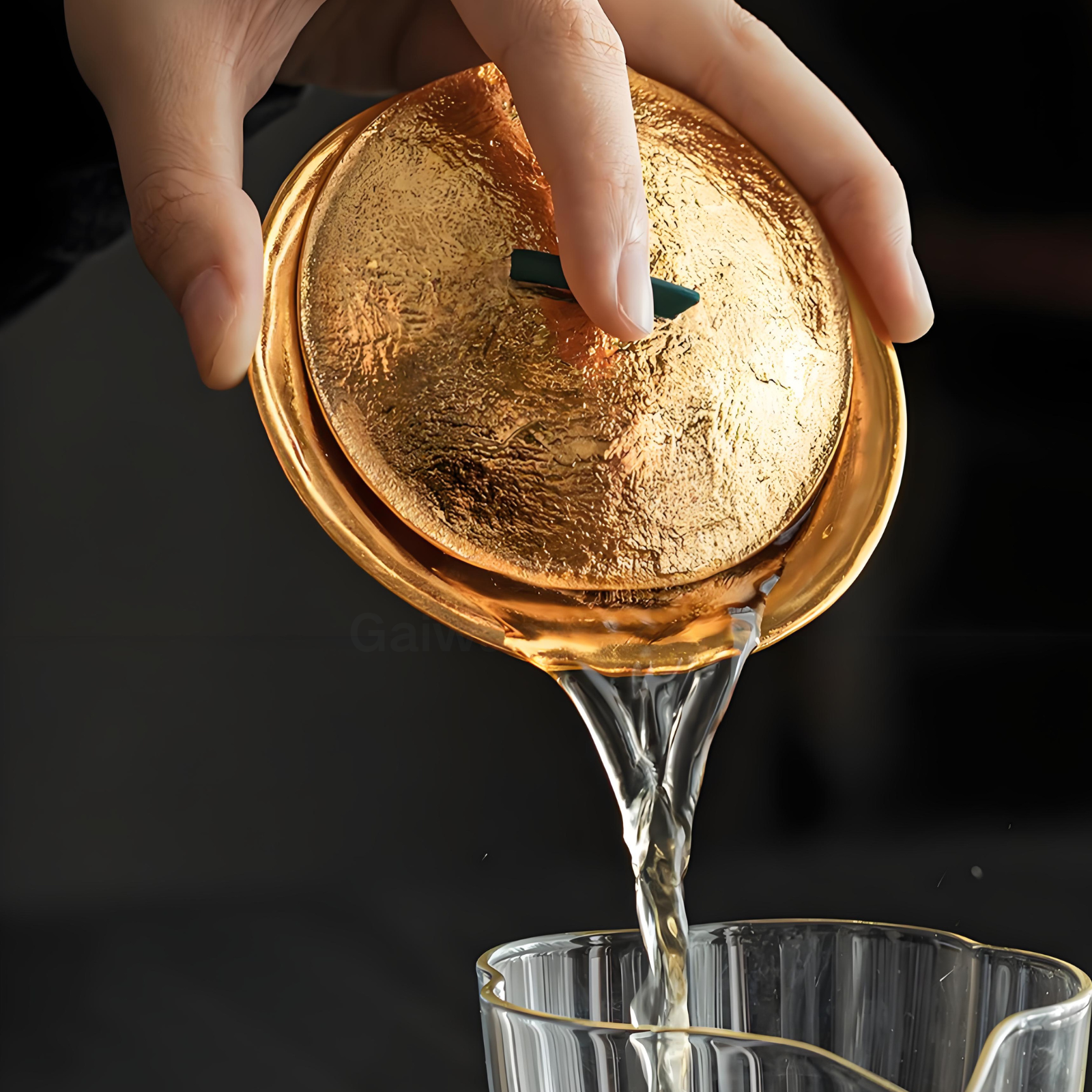 Handmade Thin-Wall Gaiwan Teacup - Peacock Green with Flowing Silver Accents, 100ml