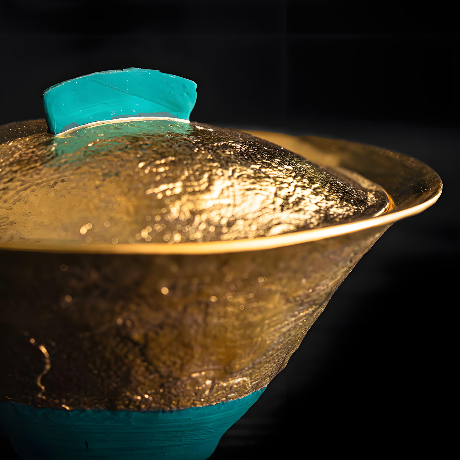 Handmade Thin-Wall Gaiwan Teacup - Peacock Green with Flowing Silver Accents, 100ml