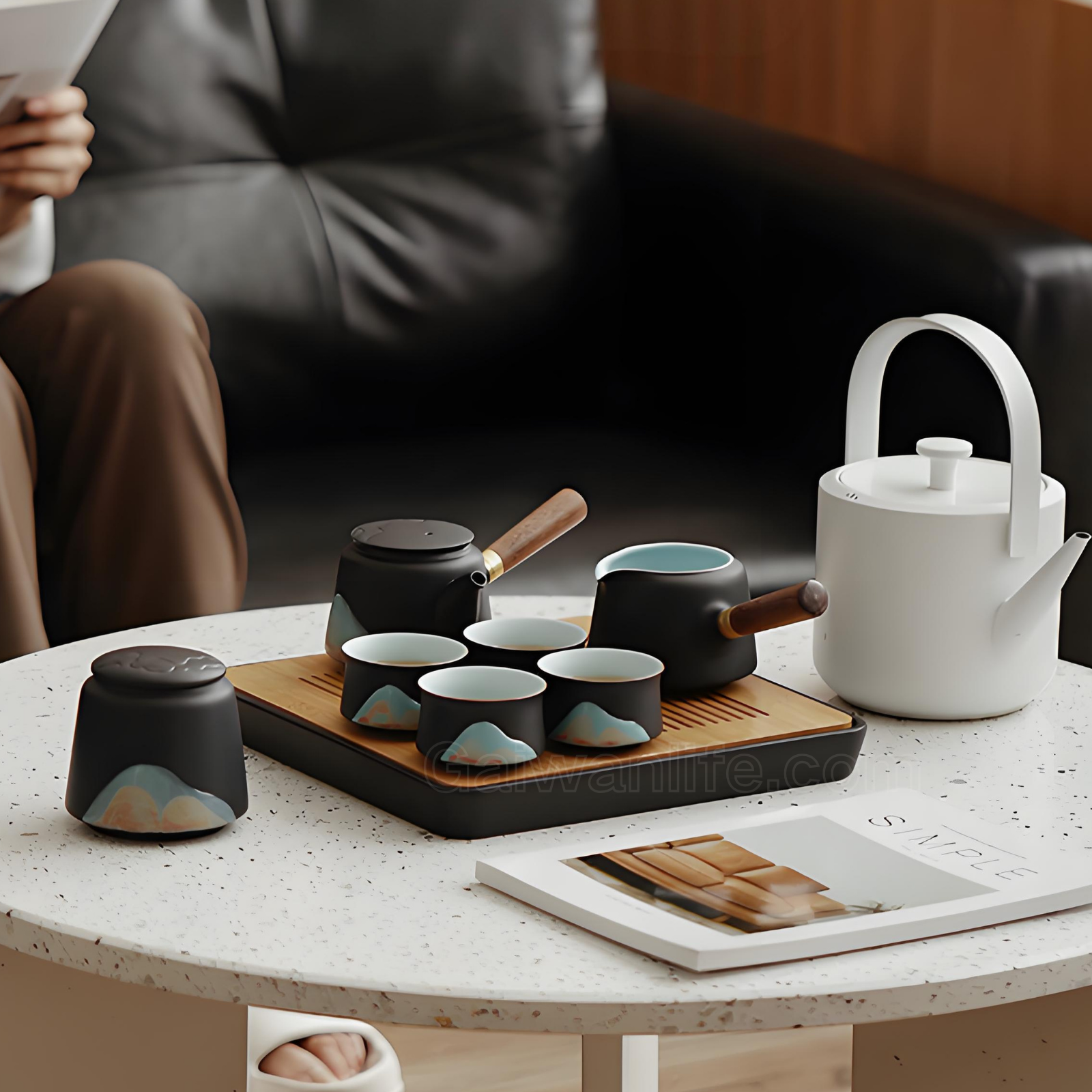 Black Ceramic Gongfu Tea Set - 13-Piece with Tray & Gift Box