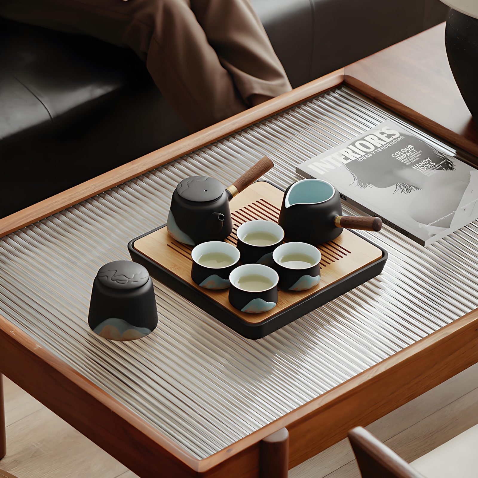 Black Ceramic Gongfu Tea Set - 13-Piece with Tray & Gift Box