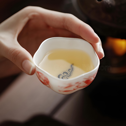 Handcrafted Dunhuang Feitian Tea Set - Silver-Gilded Side-Handle Pot, Five Blessings Cups, Luxury Gift Box