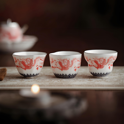 Handcrafted Dunhuang Feitian Tea Set - Silver-Gilded Side-Handle Pot, Five Blessings Cups, Luxury Gift Box