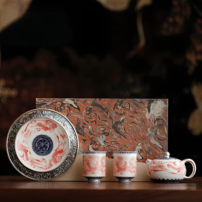 Dunhuang Feitian Silver-Gilded Xishi Teapot Set - 210ml Ceramic Gongfu Tea Kit, Luxury Gift Box