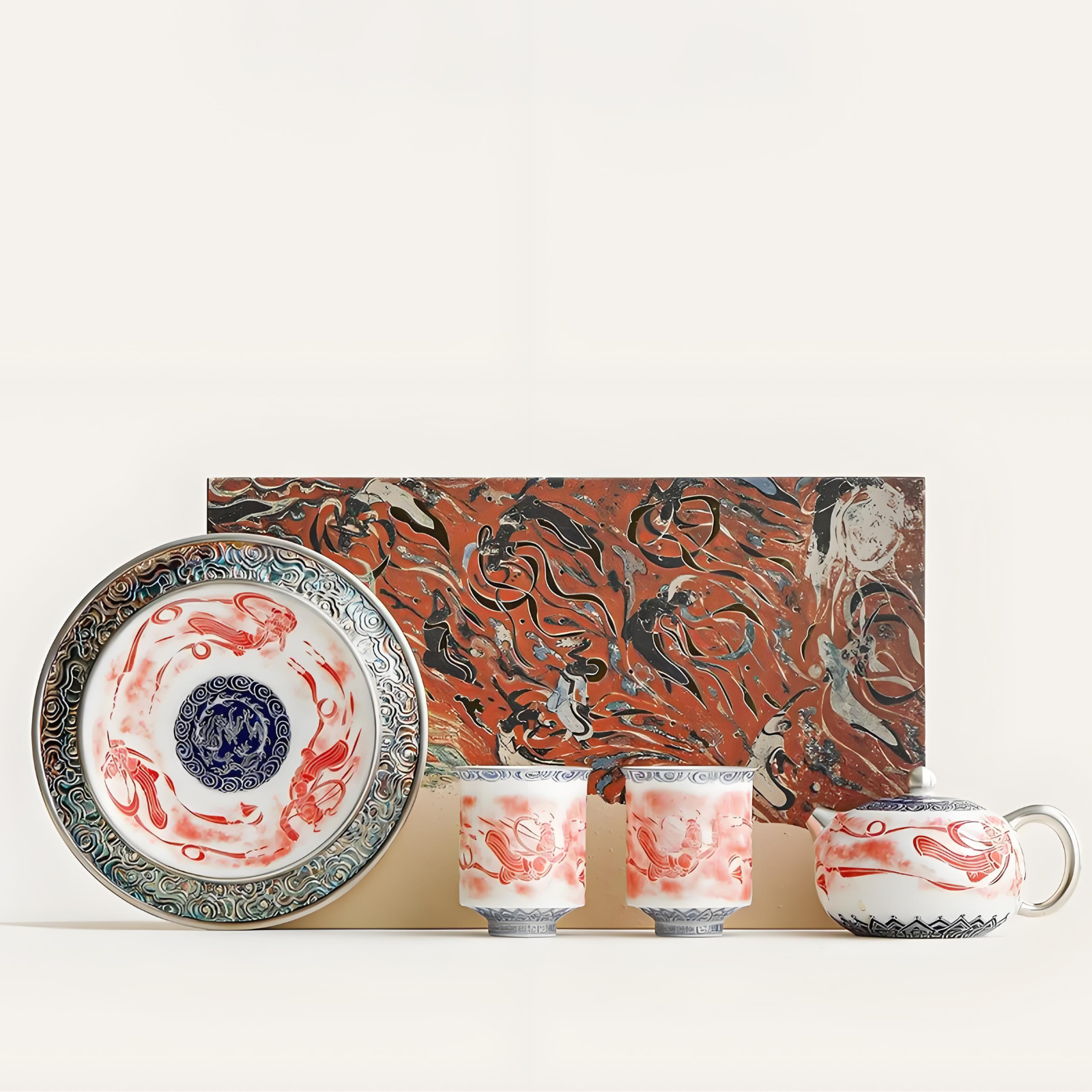 Dunhuang Feitian Silver-Gilded Xishi Teapot Set - 210ml Ceramic Gongfu Tea Kit, Luxury Gift Box