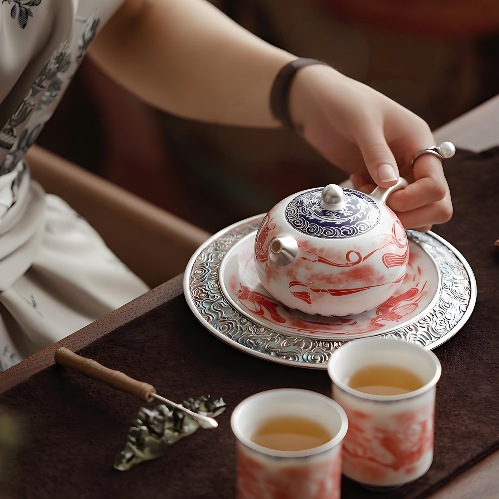 Dunhuang Feitian Silver-Gilded Xishi Teapot Set - 210ml Ceramic Gongfu Tea Kit, Luxury Gift Box