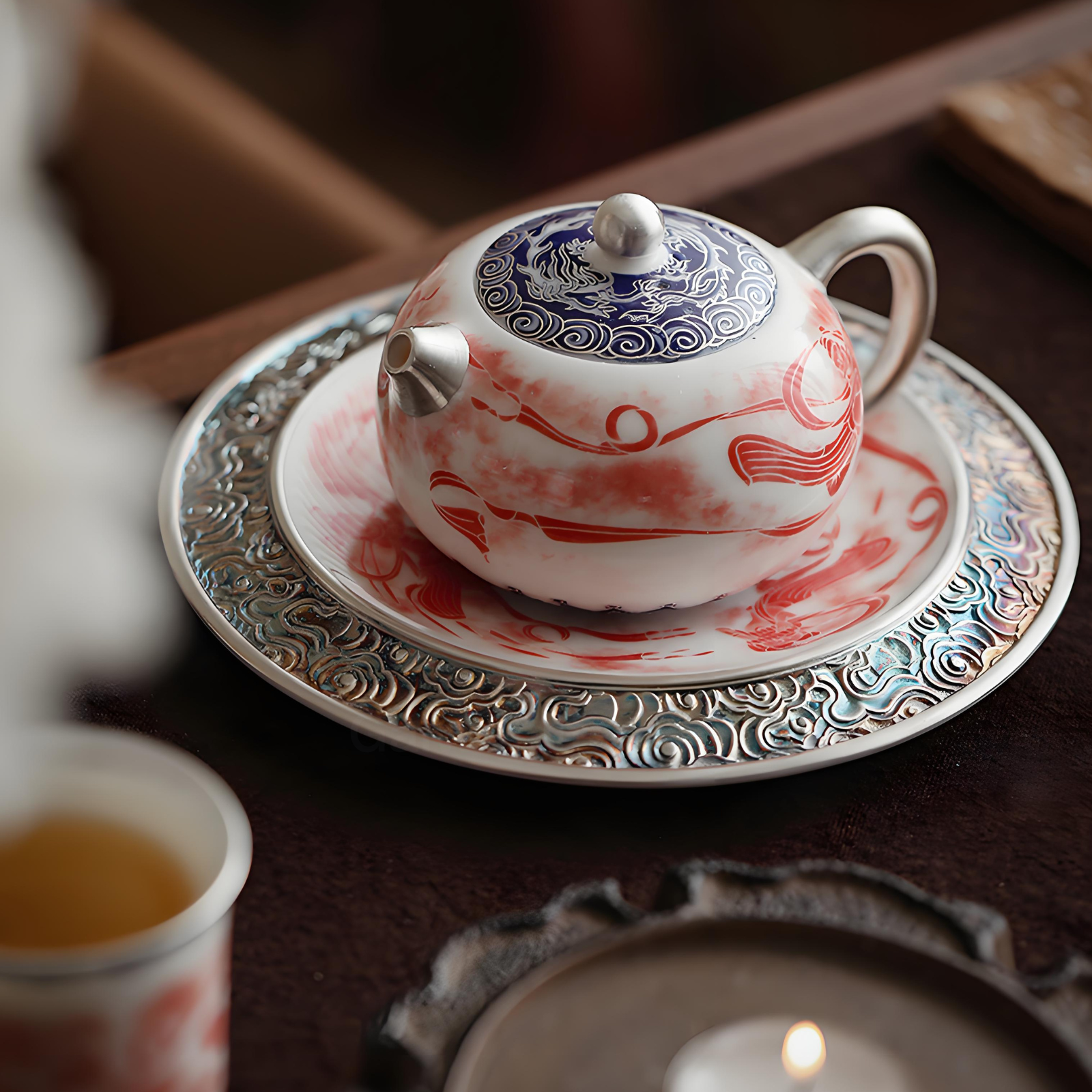 Dunhuang Feitian Silver-Gilded Xishi Teapot Set - 210ml Ceramic Gongfu Tea Kit, Luxury Gift Box