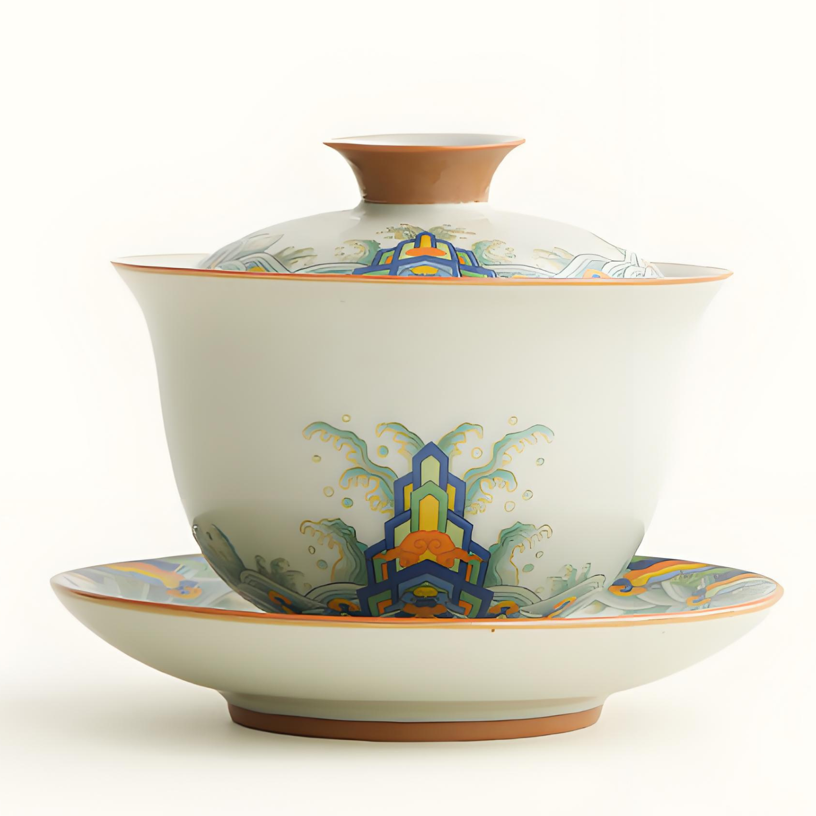 Handcrafted Ru Kiln Gaiwan - 150ml Ceramic with "Seas & Cliffs" Pattern, Luxury Gift Box