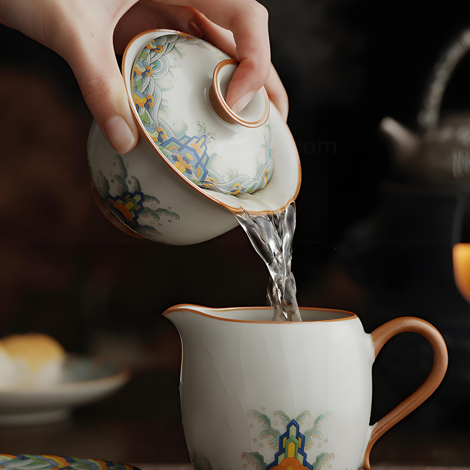 Handgefertigter Ru Kiln Gaiwan – 150 ml Keramik mit „Seas & Cliffs“-Muster, luxuriöse Geschenkbox