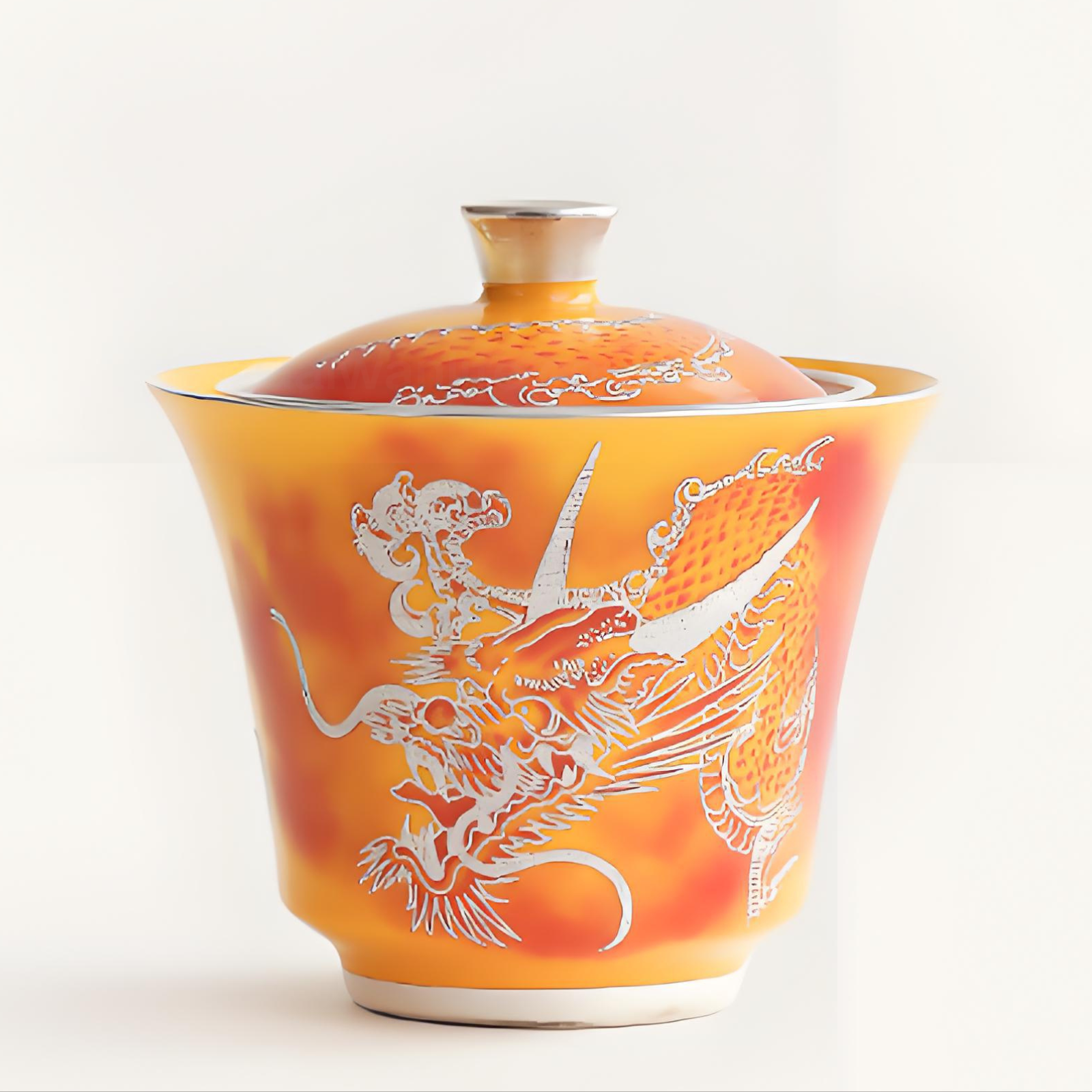 Luxuriöser, versilberter Drachen-Gaiwan – 150 ml, hitzebeständige Keramik, Geschenkbox