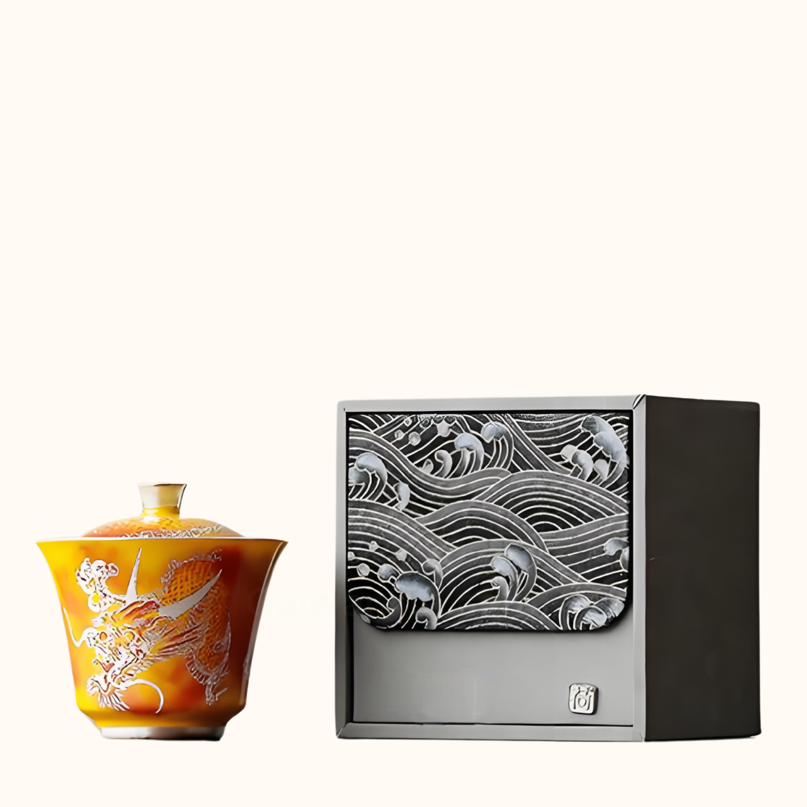 Luxuriöser, versilberter Drachen-Gaiwan – 150 ml, hitzebeständige Keramik, Geschenkbox