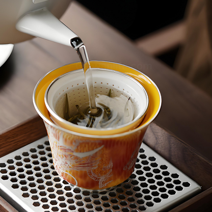 Luxuriöser, versilberter Drachen-Gaiwan – 150 ml, hitzebeständige Keramik, Geschenkbox